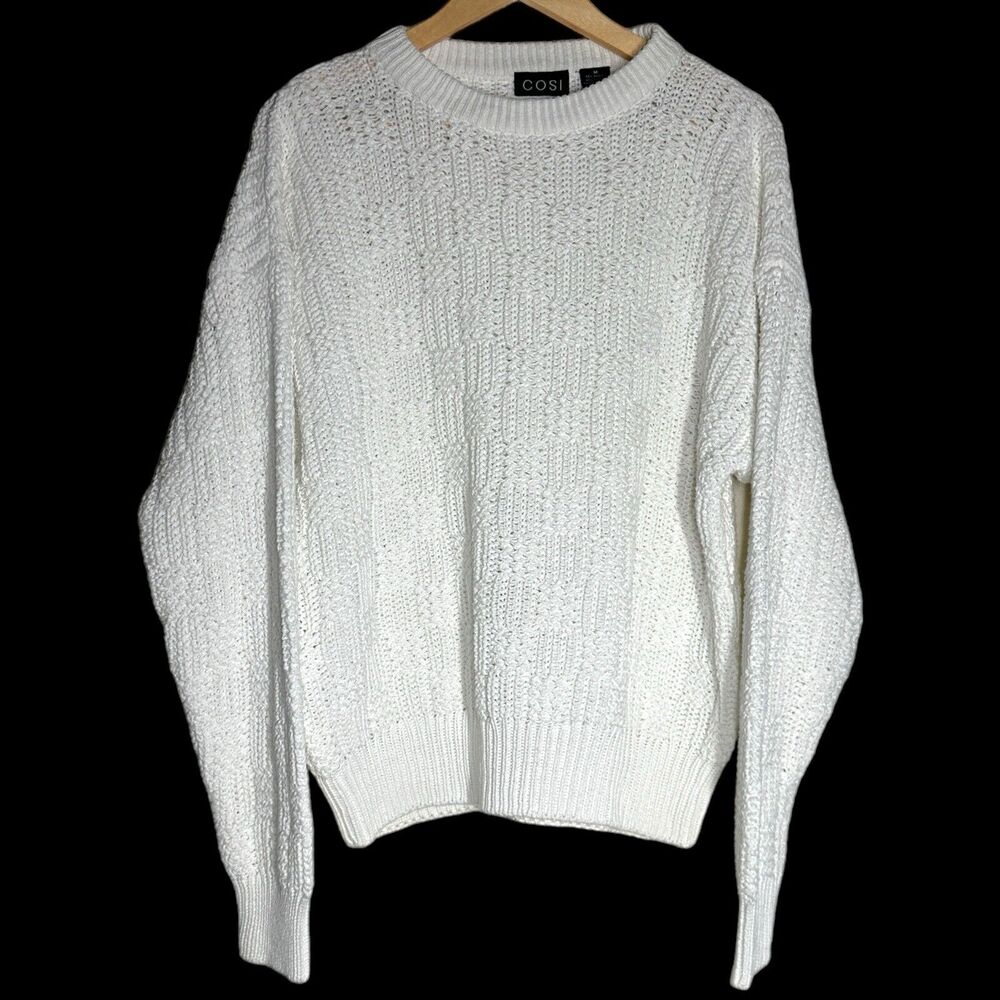 COSI Sweater Mens Size M Chunky Knit Ramie Cotton White Heavyweight